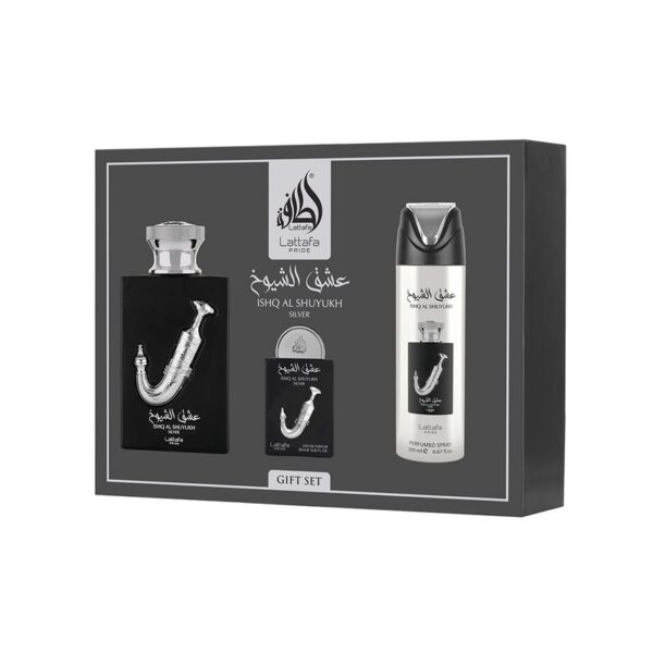 Gift Set Pride Ishq Al Shuyukh Silver Lattafa Men (3 PCS)